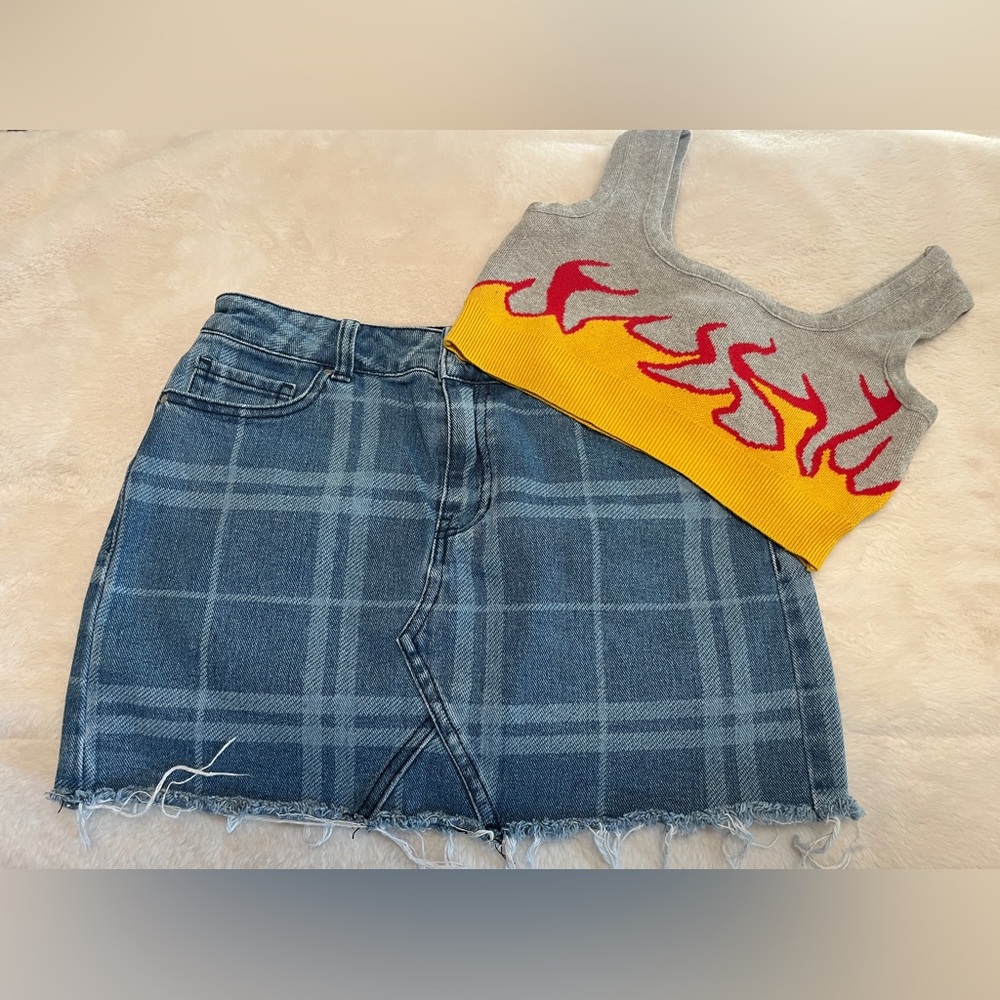 PACSUN Denim skirt Sz:25. W/ Crop top IMMODEL Sm